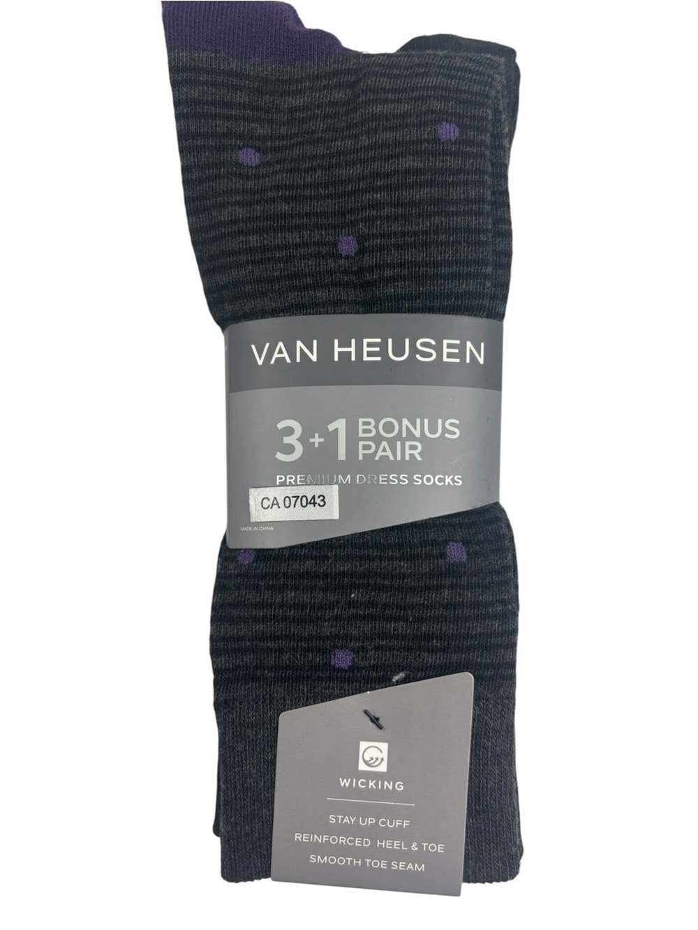 Van Heusen Mens 4 Pairs Wicking Stay Up Cuff Dress Socks Black, Charcoal, Purple
